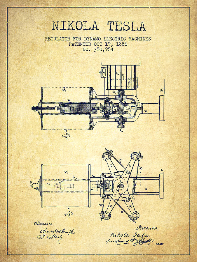 2 nikola tesla patent drawing from 1886 vintage aged pixel