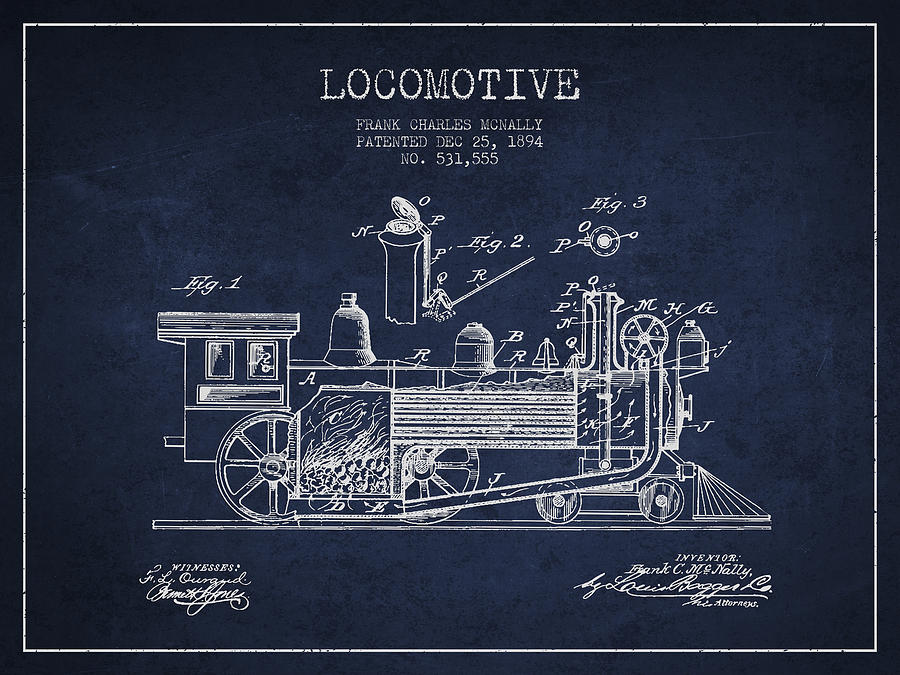 Vintage Digital Art - ocomotive Patent drawing from 1894 #3 by Aged Pixel