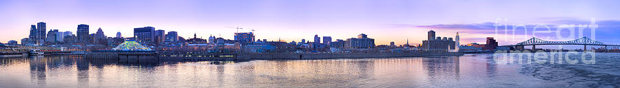 Crane Photograph - Old Montreal by Night Panorama  #2 by Laurent Lucuix