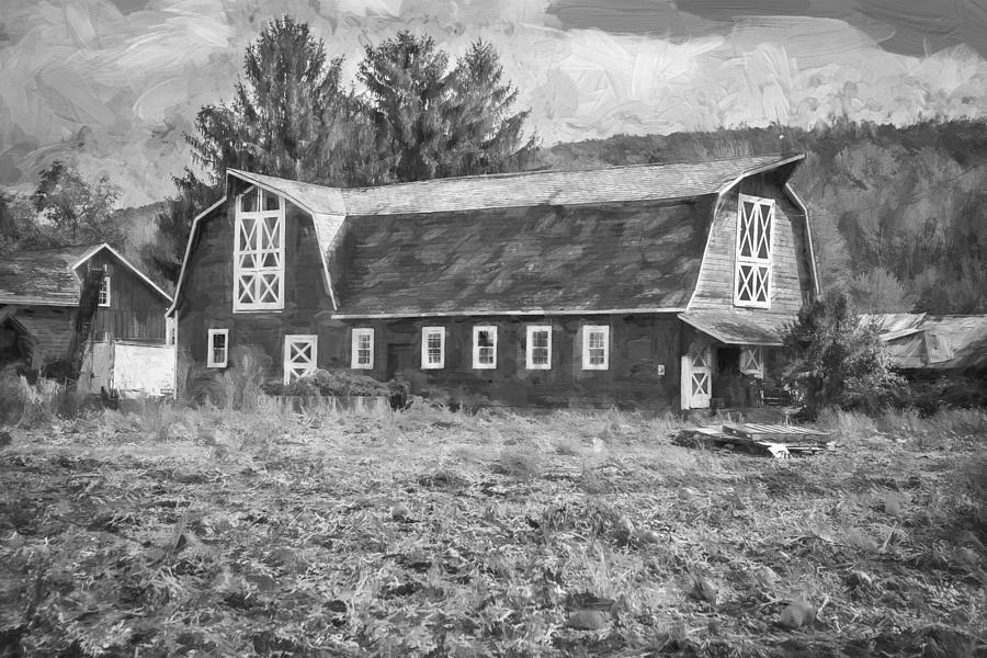 Old Red Barn Fall Foliage Sussex County New Jersey Painted BW    #2 Photograph by Rich Franco