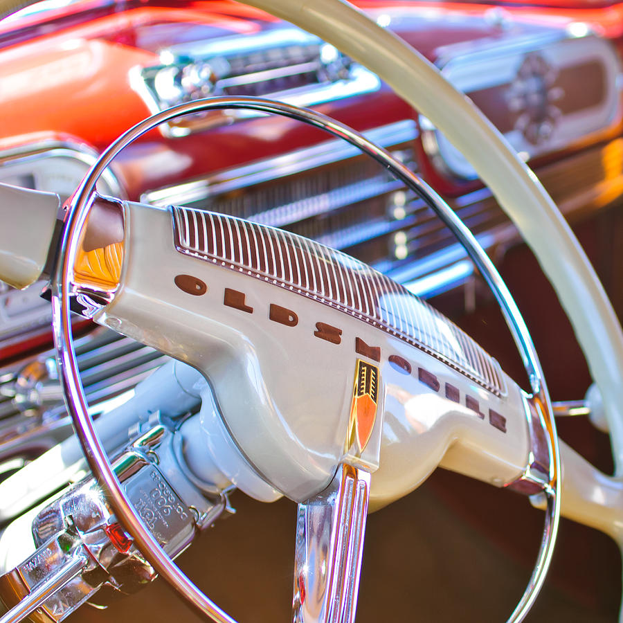 Car Photograph - Oldsmobile Steering Wheel Emblem #2 by Jill Reger