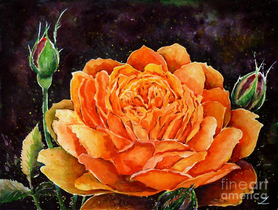 Orange Rose Painting by Zaira Dzhaubaeva