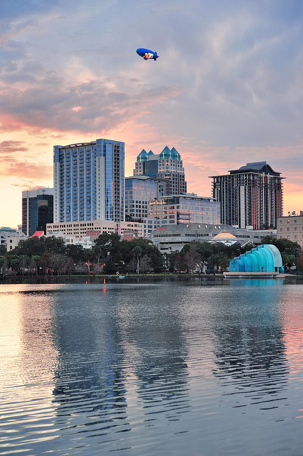 Orlando sunset over Lake Eola #2 Photograph by Songquan Deng