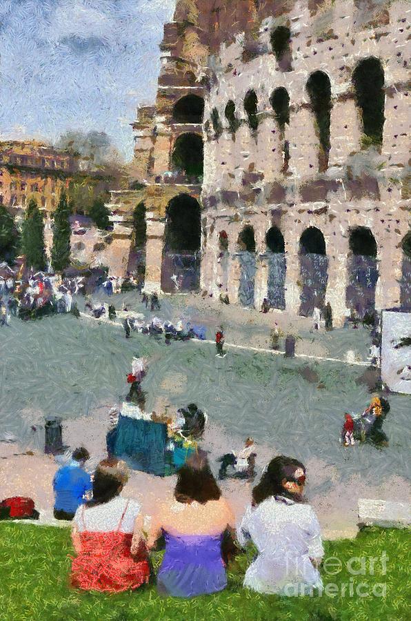 Outside Colosseum in Rome #6 Painting by George Atsametakis