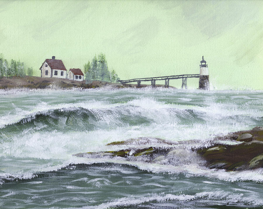 Ram Island Lighthouse During Storm Painting by Keith Webber Jr