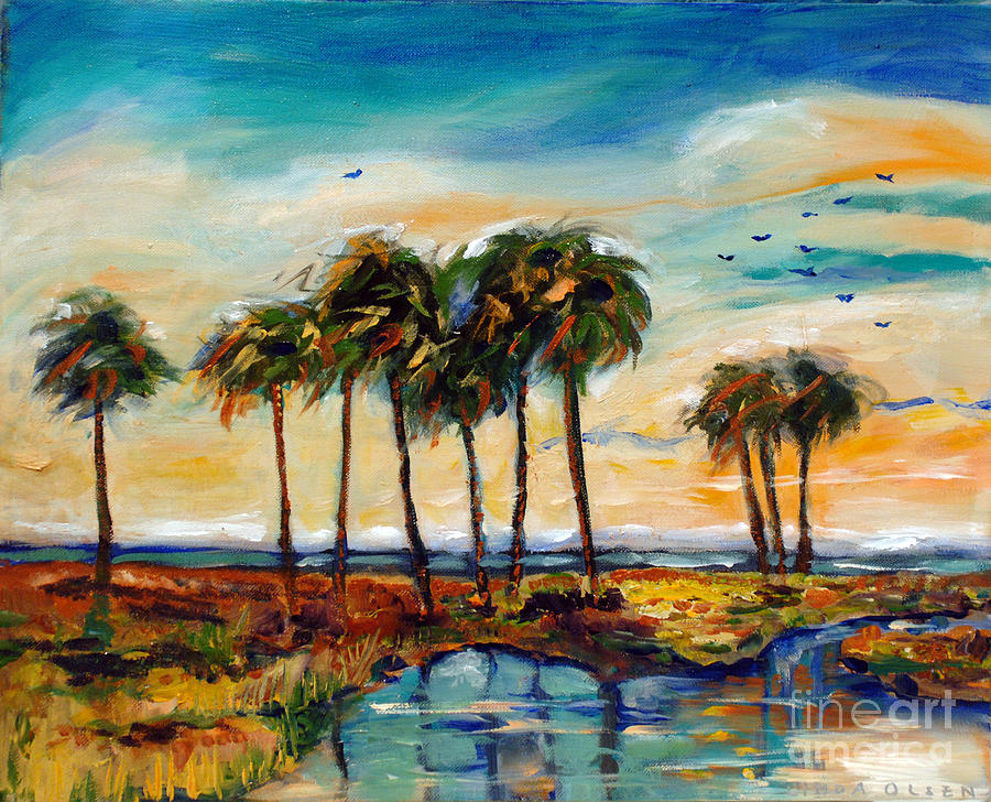 Palms at Sunset Painting by Linda Olsen