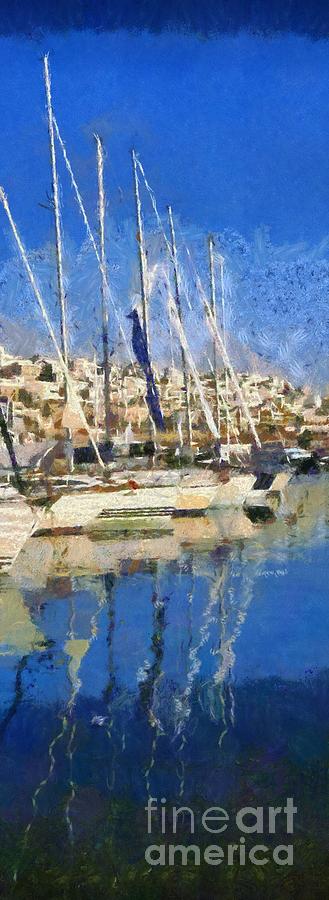 Panoramic painting of Mikrolimano port #2 Painting by George Atsametakis
