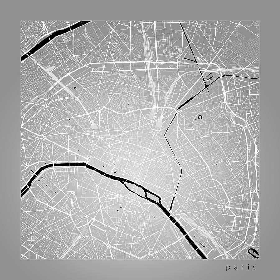 Paris Street Map Paris France Road Map Art On Color Digital Art By