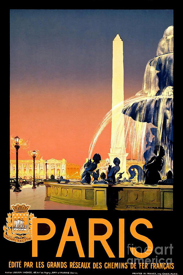 Paris Drawing - Paris Vintage Travel Poster #2 by Jon Neidert