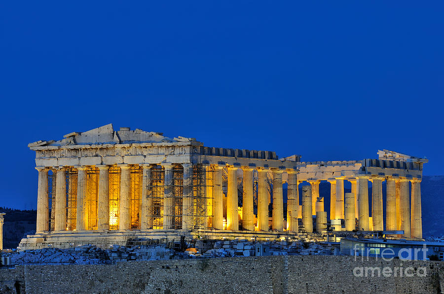 Parthenon in Acropolis of Athens during dusk time #1 Photograph by George Atsametakis
