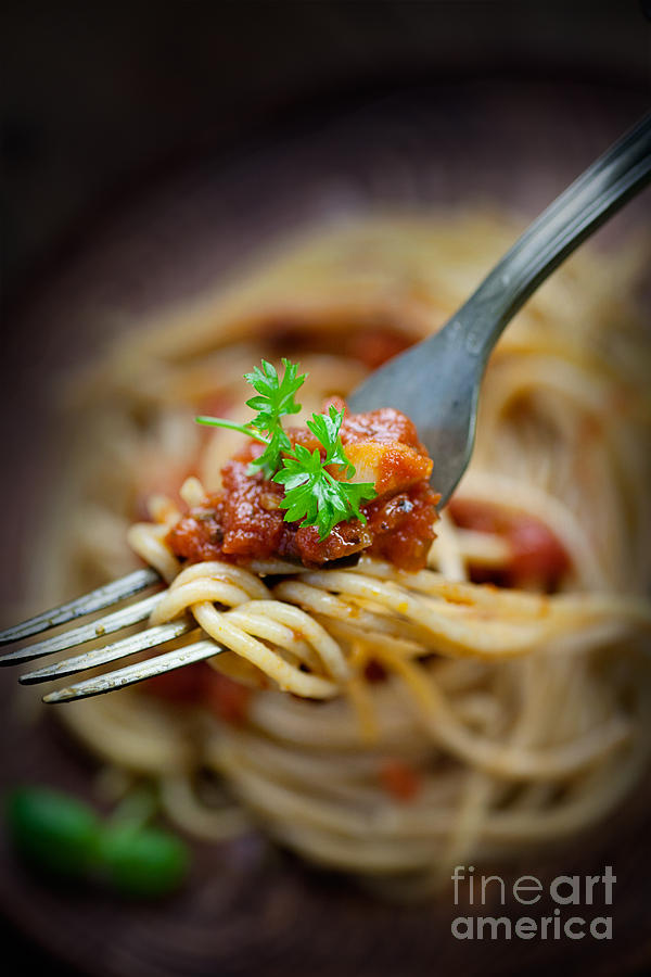 Tomato Photograph - Pasta with tomato sauce #2 by Mythja Photography