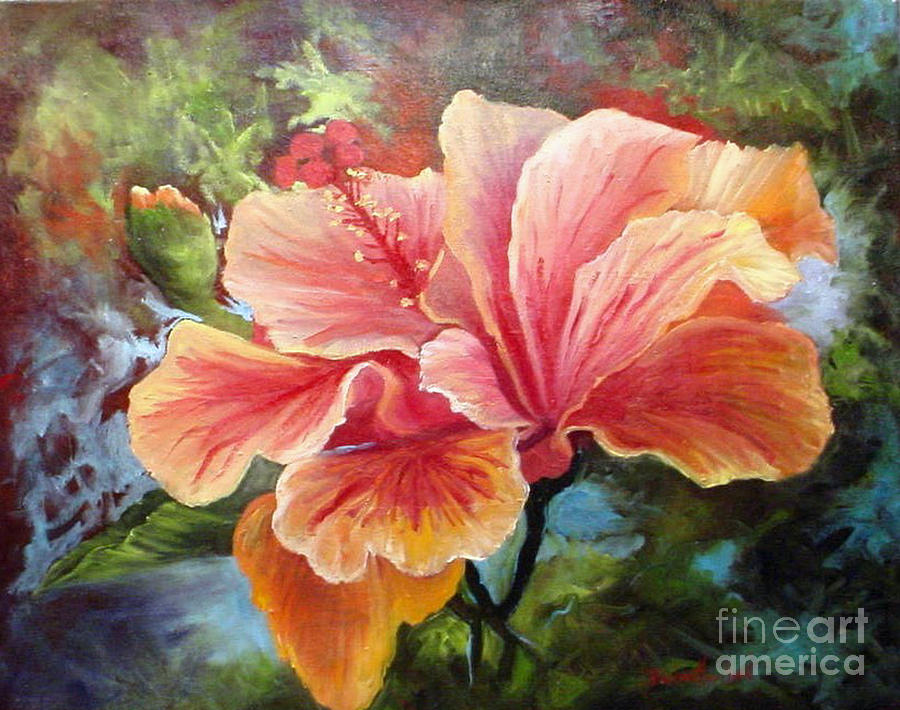 Peach Hibiscus #2 Painting by Barbara Haviland