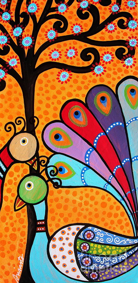 2 Peacocks And Tree Painting by Pristine Cartera Turkus