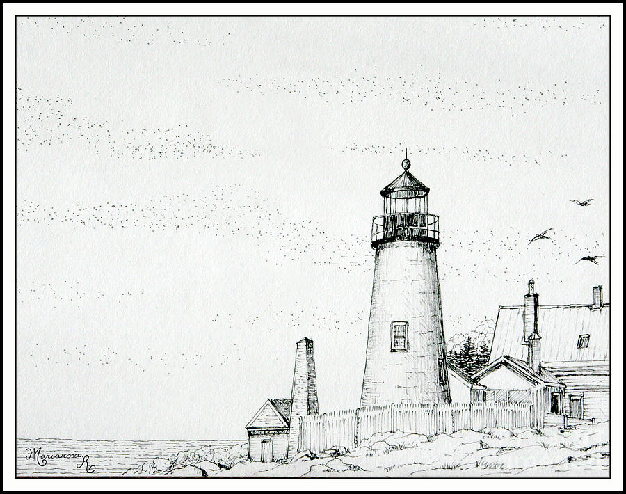 Lighthouse Drawing - Pemaquid Point Lighthouse #2 by Mariarosa Rockefeller