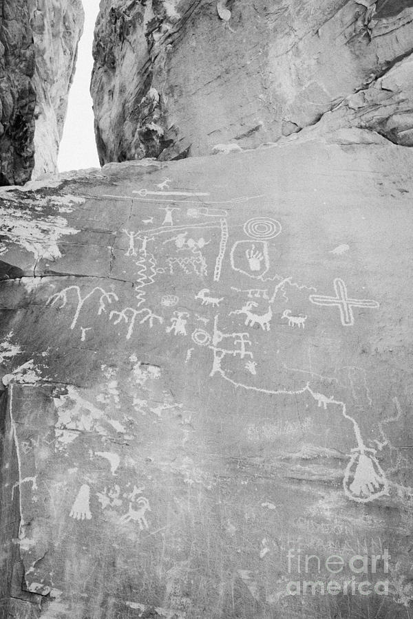 Petroglyphs On Atlatl Large Rock With Spear Pictogram Top Of The Photo ...