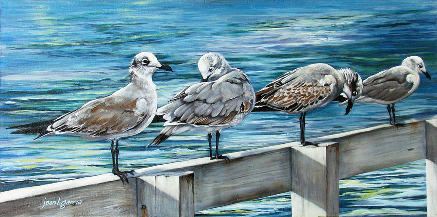 Seagull Painting - Pier Gulls by Joan Garcia