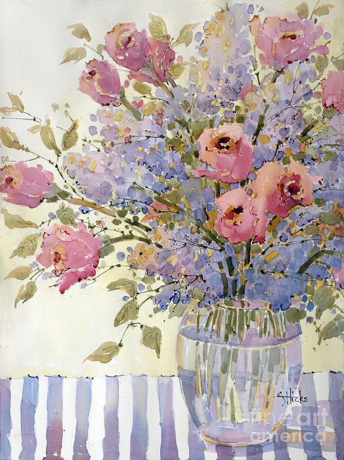 Pink Roses and Lilacs Painting by Joyce Hicks