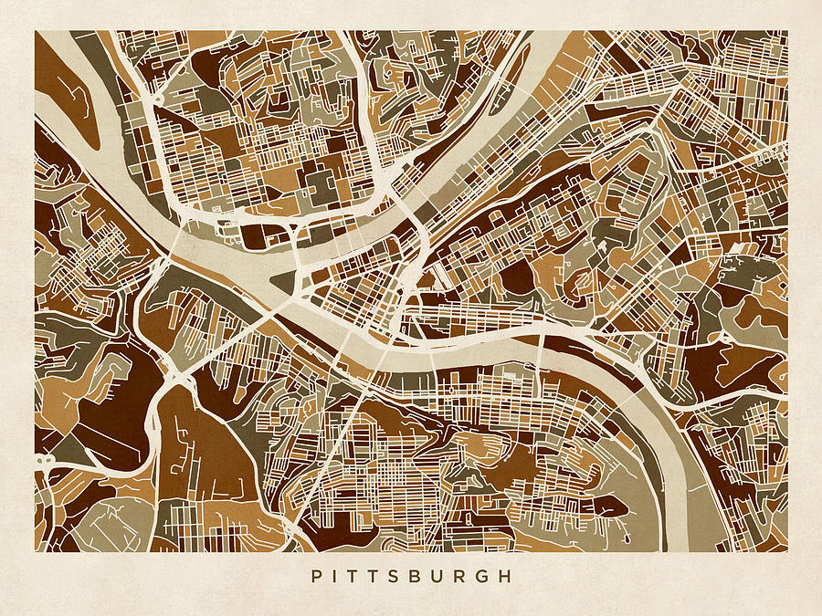 Pittsburgh Digital Art - Pittsburgh Pennsylvania Street Map #2 by Michael Tompsett