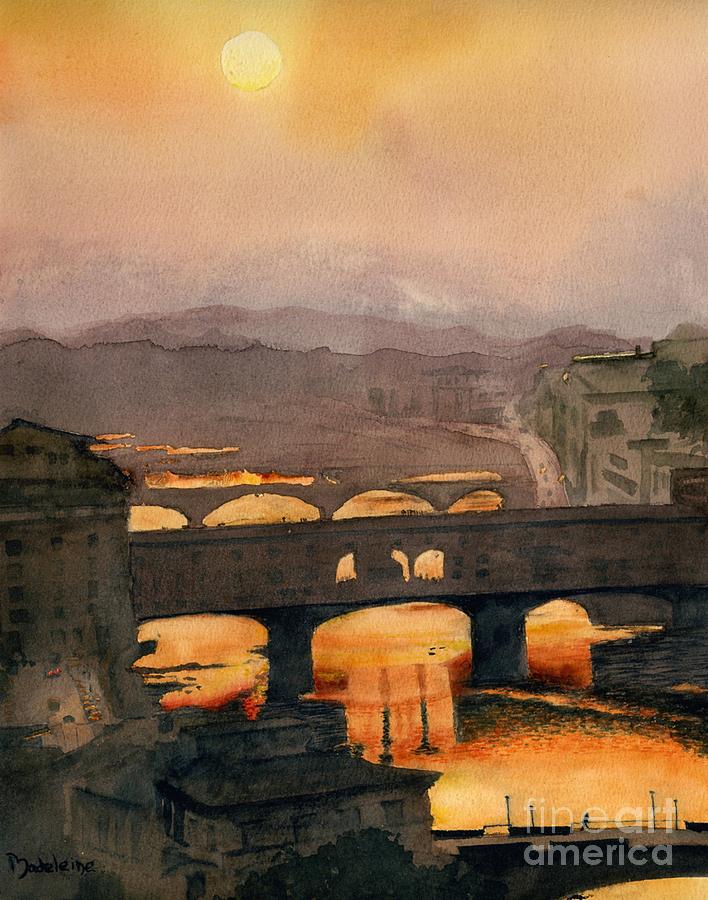 Sunset Painting - Ponte Vecchio by Madeleine Holzberg