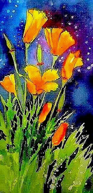 Poppies at Midnight #2 Painting by Esther Woods
