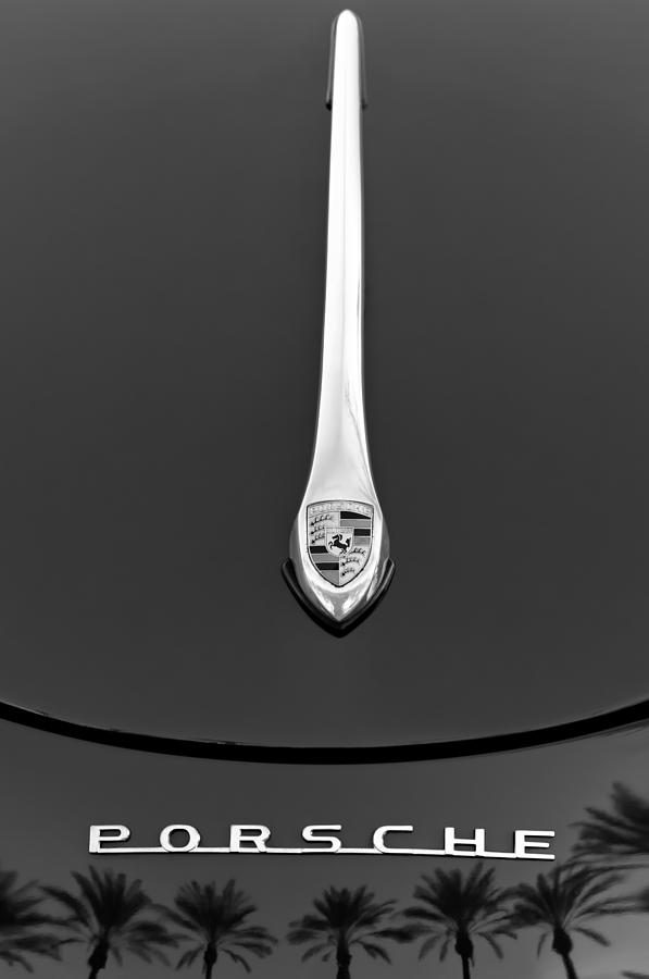 Black And White Photograph - Porsche 1600 Super Hood Emblem #2 by Jill Reger