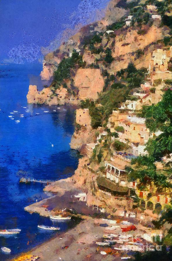 Positano town in Italy #1 Painting by George Atsametakis