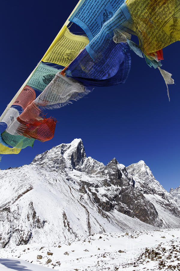 Flag Photograph - Prayer Flags and Mountains #2 by Robert Preston