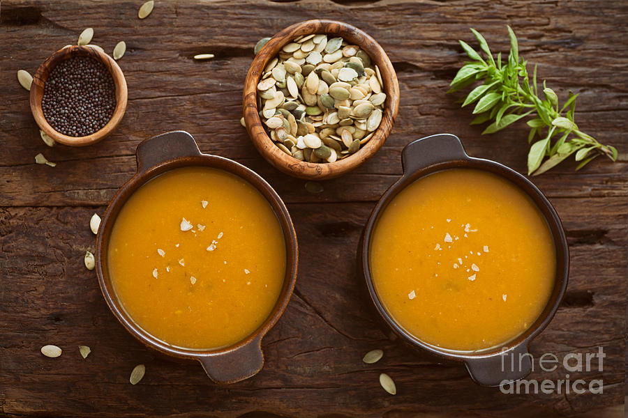 Bread Photograph - Pumpkin soup #2 by Mythja Photography