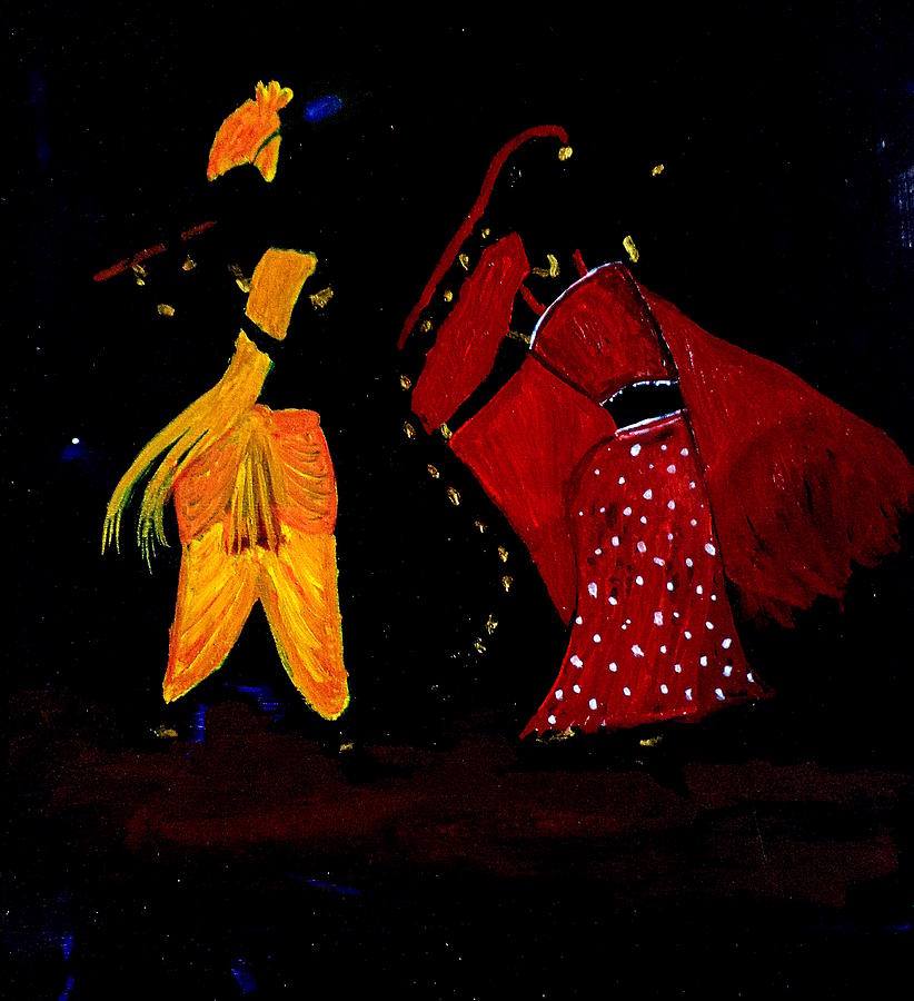 Flute Painting - Radha Krishna Dancing #2 by Pratyasha Nithin