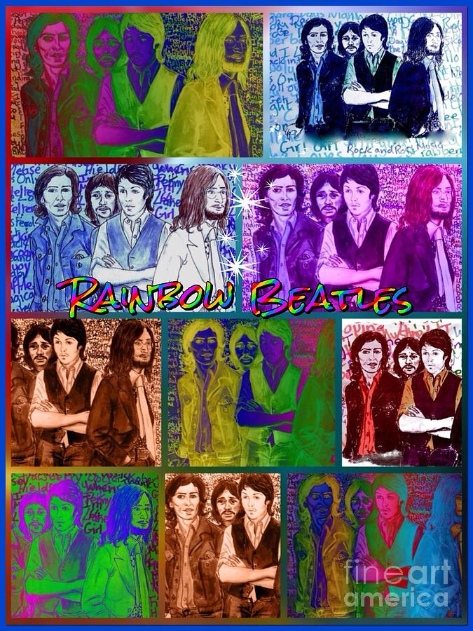 Rainbow Beatles Collage 2 Drawing by Joan-Violet Stretch