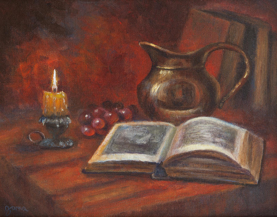 Reading by Candle light Painting by Jana Baker