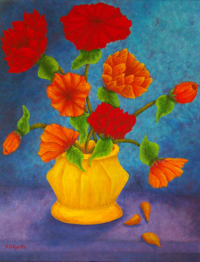 Flower Painting - Red And Orange Flowers by Pamela Allegretto