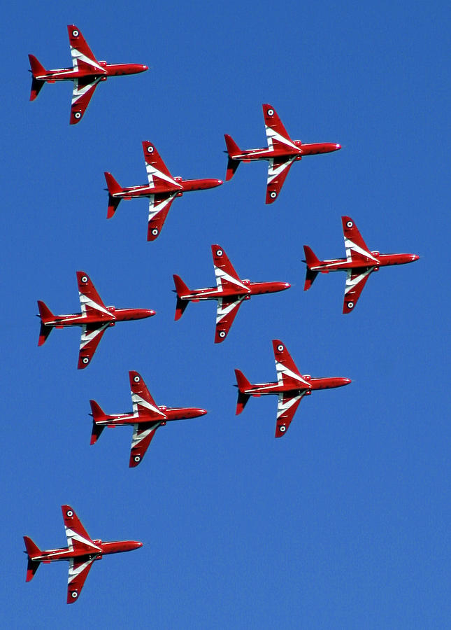 Red Arrows flying in formation #2 Photograph by Steve Ball