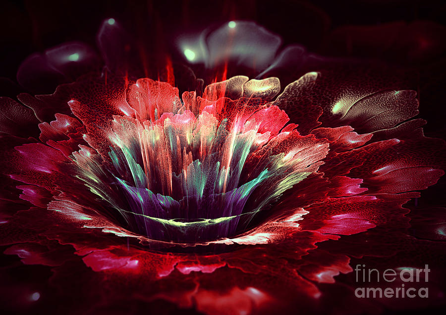 Red fractal flower #2 Digital Art by Martin Capek