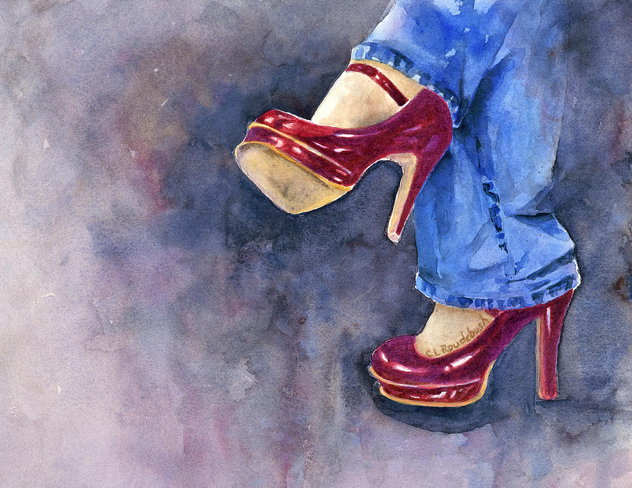 jeans and red heels