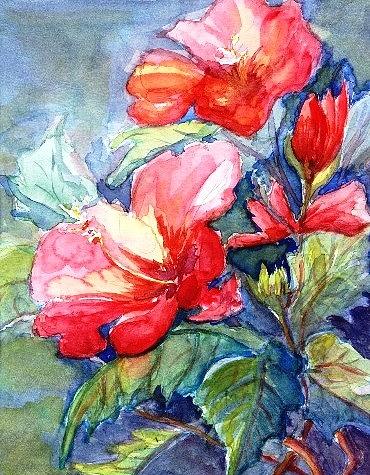 Red hibiscus #2 Painting by Saga Sabin