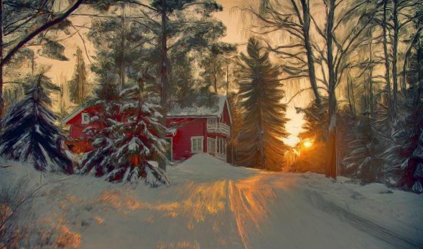Red House in the Winter #2 Painting by Bruce Nutting