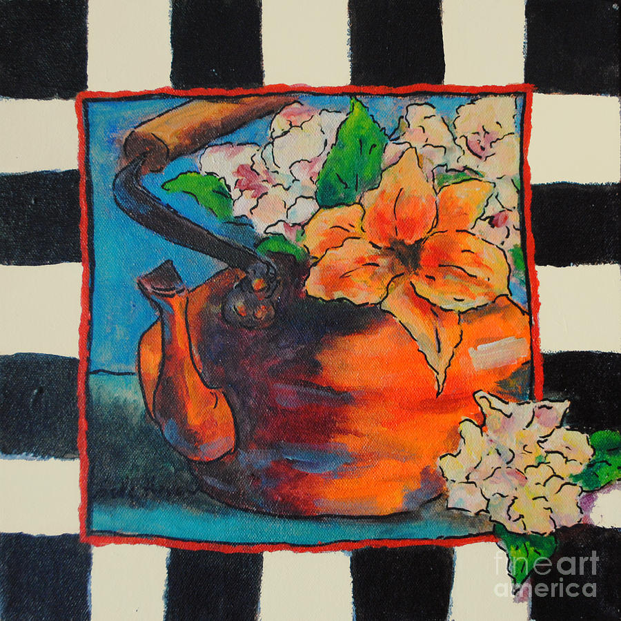 Flower Painting - Red Kettle  #2 by Toelle Hovan