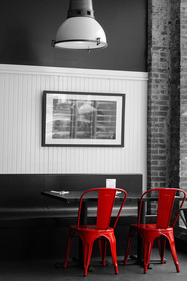 2 Red Metal Chairs Photograph by Paulette B Wright