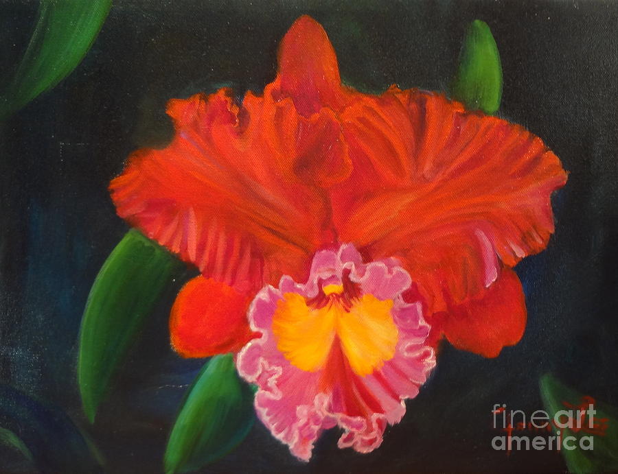 Red Orchid Painting by Jenny Lee