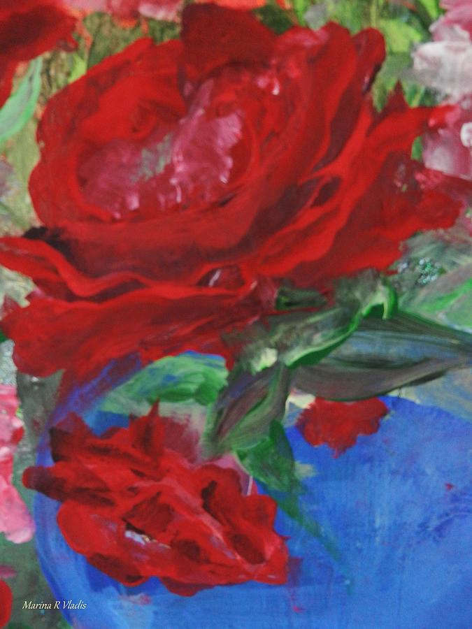 Pink Flowers Painting - Red Rose by Marina R Vladis