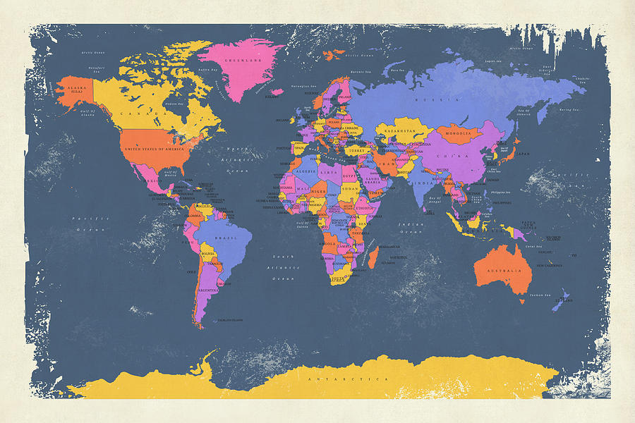 Retro Political Map of the World #2 Digital Art by Michael Tompsett