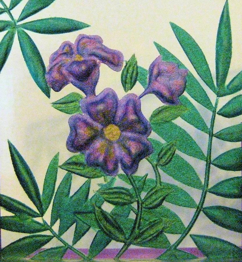 Reverse Painted Carved Florals on Glass #2 Painting by Judy Via-Wolff