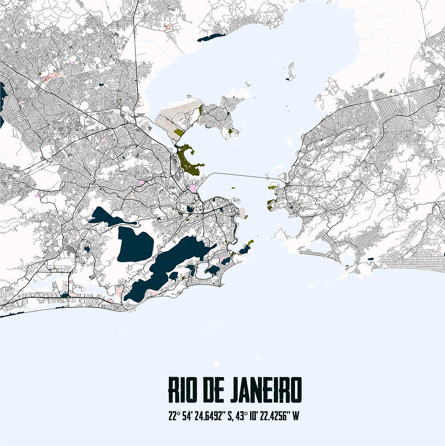 Rio de Janeiro Piet Mondrian Style City Street Map Art #2 Digital Art by Celestial Images