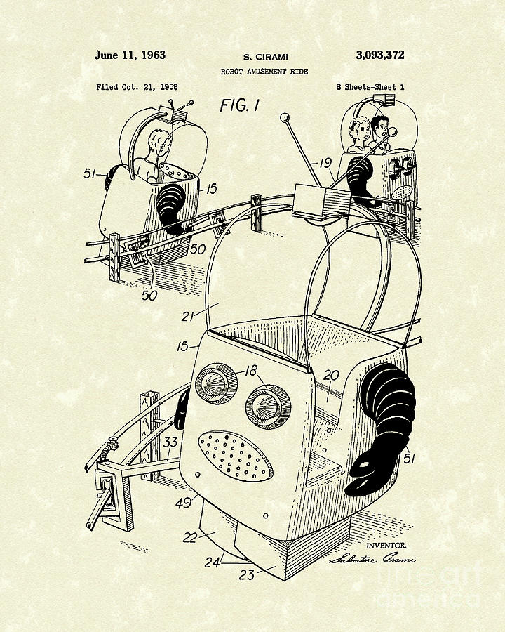 1963 Drawing - Robot Ride 1963 Patent Art #2 by Prior Art Design