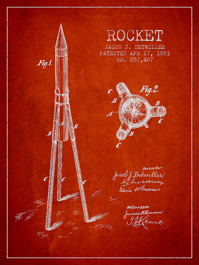 Space Digital Art - Rocket Patent Drawing From 1883 #2 by Aged Pixel