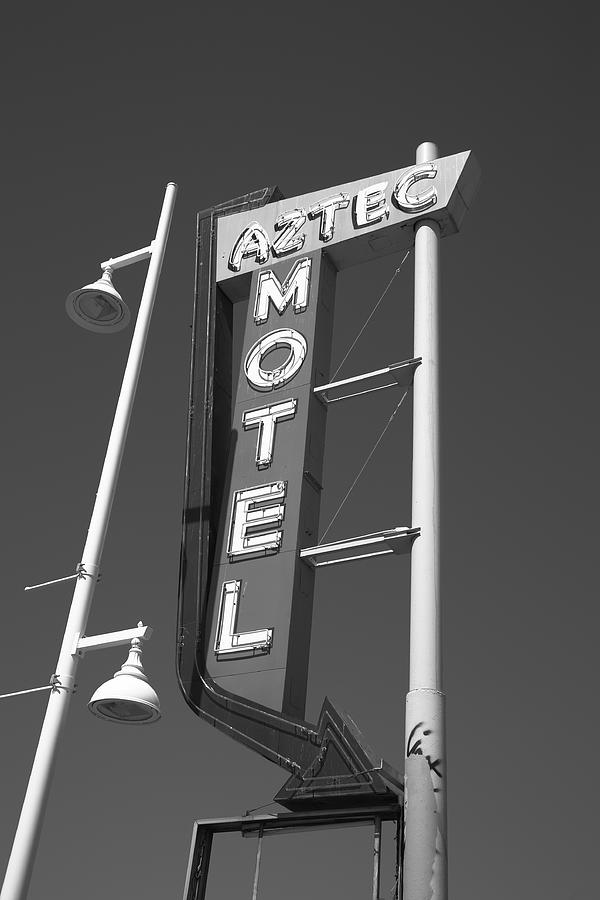 Route 66 - Aztec Motel 2012 BW Photograph by Frank Romeo