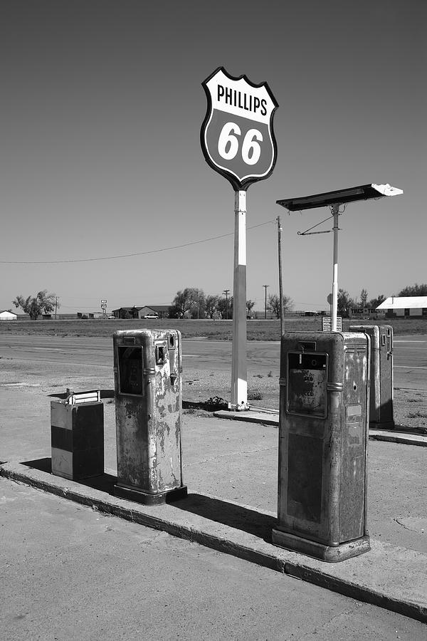Route 66 Gas Pumps 2012 BW Photograph by Frank Romeo