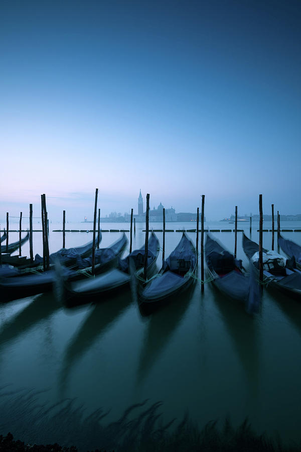 Row Of Gondolas At Sunrise In Venice #2 Photograph by Matteo Colombo