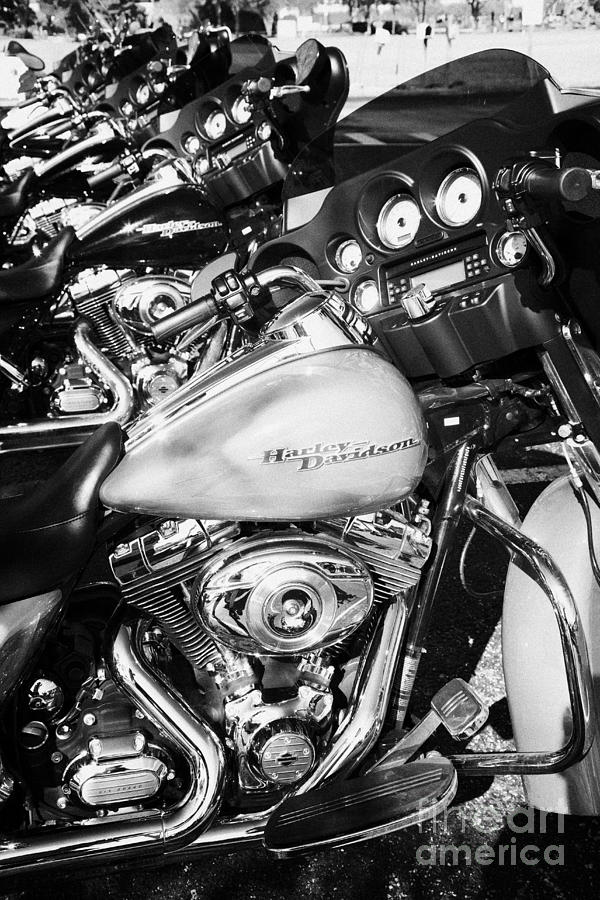 Motorcycle Photograph - Row Of Harley Davidson Street Glide Motorbikes Outside Motorcycle Dealership Orlando Florida Usa #2 by Joe Fox